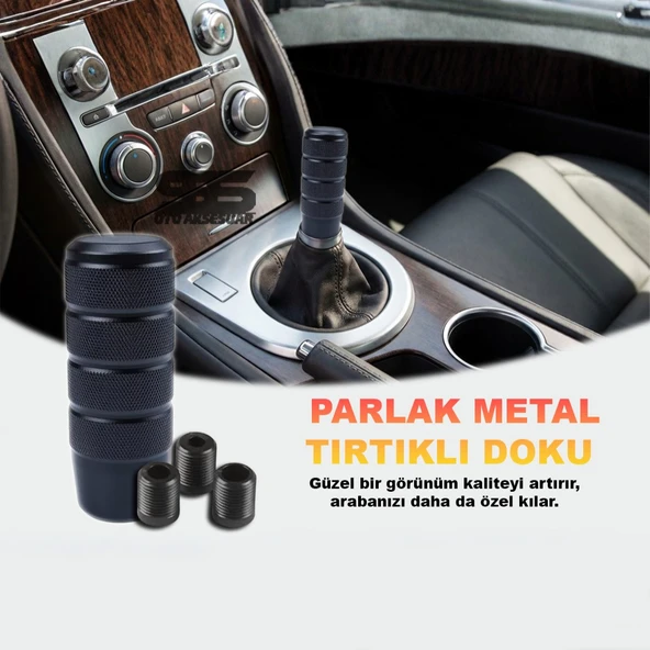 Metal Vites Topuzu Tırtıklı Parlak Siyah | Alüminyum Çelik Alaşım | Universal Manuel Vites ürün görseli 1