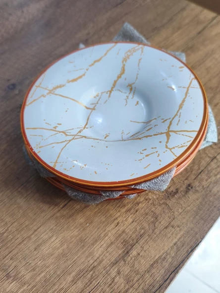 Mermer Desen Beyaz Çay Tabağı - Resim 2