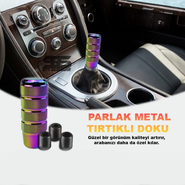 Metal Vites Topuzu Tırtıklı Parlak Yanıklı Hologram | Alüminyum Çelik Alaşım | Universal Manuel Vites ürün görseli 1