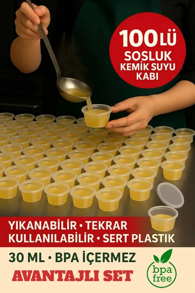 100’lü Set-30 ml Kendinden Kapaklı Şeffaf Sosluk – Sızdırmaz, Sıcağa Dayanıklı, Tekrar Kullanılabilir ürün görseli 1