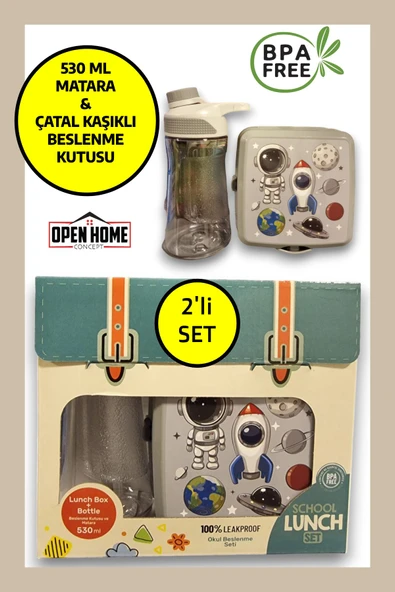 2'li Premium Beslenme Kutusu ve 530 ML Su Matarası Gri ürün görseli 1