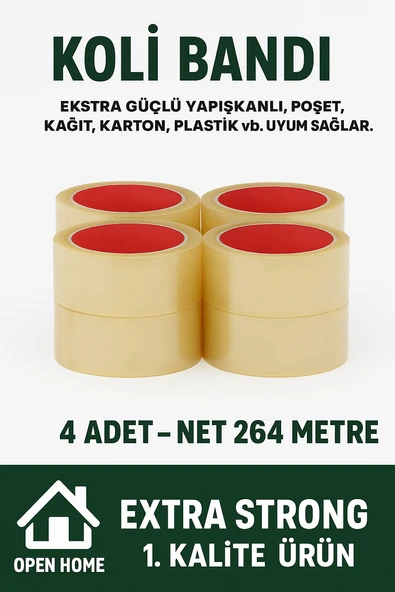 4 Adet-264 Metre Şeffaf Koli Bandı – Extra Strong 40 Micron Kalınlık, Güçlü Yapışkan ürün görseli 1