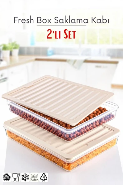 2'li Set Freshbox Mikrodalga Ve Difrize Uygun Saklama Kabı Krem ürün görseli 1