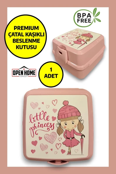 Premium Beslenme Kutusu 4 Bölmeli  Little Princess Pembe ürün görseli 1
