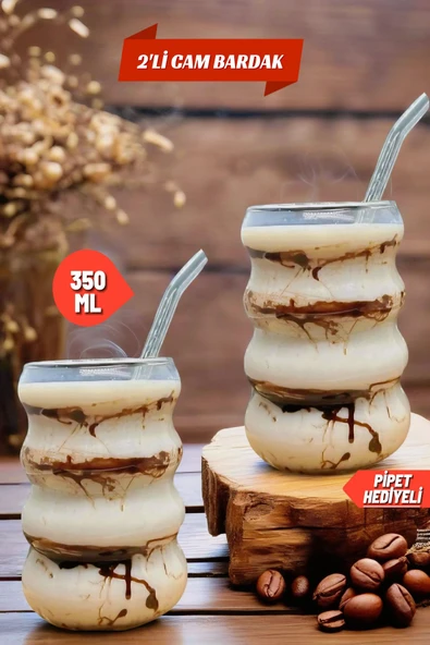 2 Adet Borosilikat Boğumlu Model Kokteyl ve Soğuk-Sıcak Kahve Bardağı Pipet 300ML ürün görseli 1