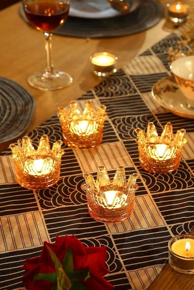 4'lü Set Kristal Taç Mumluk Gold - Resim 3
