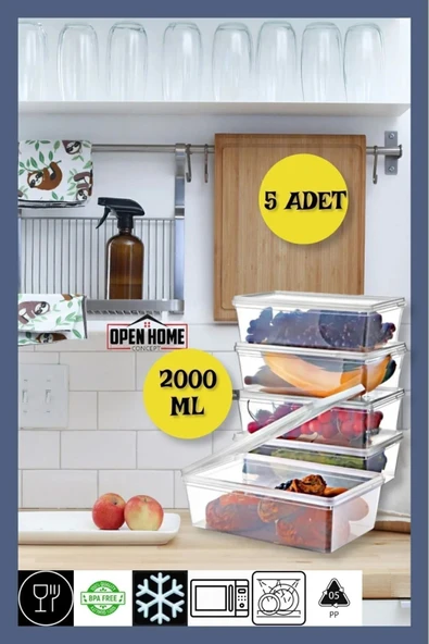 5 Adet Kendinden Kapaklı Derin Dondurucuya Uygun Saklama Kabı 2 Lt ürün görseli 1