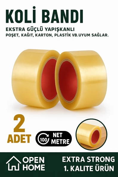2 Adet - 100 Metre Şeffaf Koli Bandı – Extra Strong 40 Micron Kalınlık, Güçlü Yapışkan ürün görseli 1