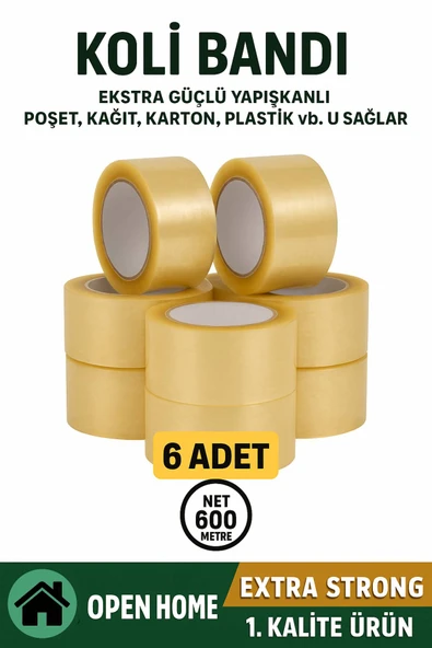 6 Adet-100 Metre Şeffaf Koli Bandı – Extra Strong 40 Micron Kalınlık, Güçlü Yapışkan ürün görseli 1