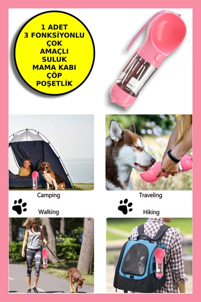 Kedi Köpek Evcil Hayvan Portatif Çok Amaçlı Suluk ve Mama Kabı - 300 ml + 150 ml ürün görseli 1