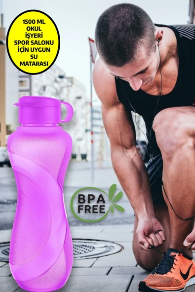 Waterfresh 1500 ml Matara Okul Işyeri Spor Salonu Için Uygun & Su Şişesi & Suluk - Mor ürün görseli 1