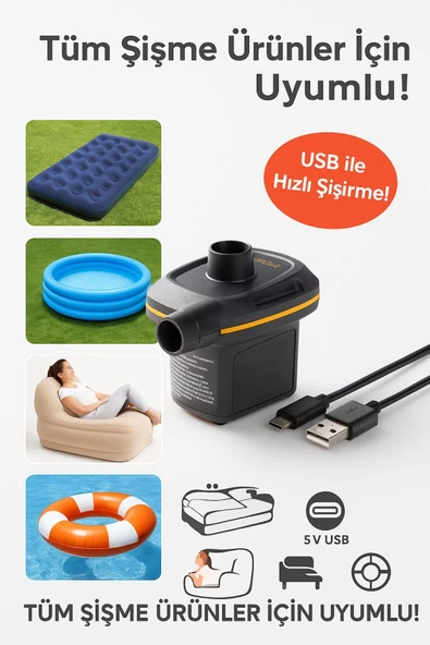 Kamp & Plaj Şişme Pompası – USB Girişli - Resim 3