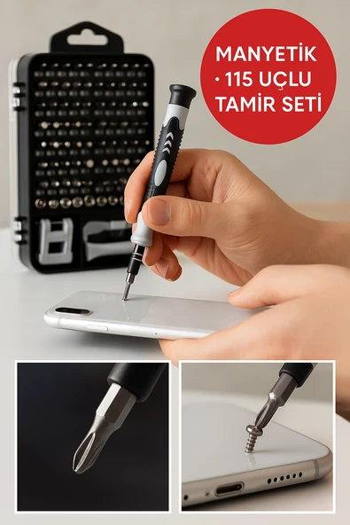 115 Parça Manyetik Hassas Tornavida Seti • Ergonomik Sap • Telefon Bilgisayar Tamir Seti ürün görseli 1