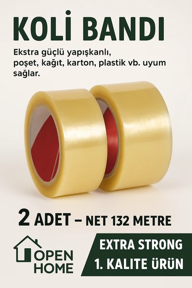 2 Adet-132 Metre Şeffaf Koli Bandı – Extra Strong 40 Micron Kalınlık, Güçlü Yapışkan ürün görseli 1
