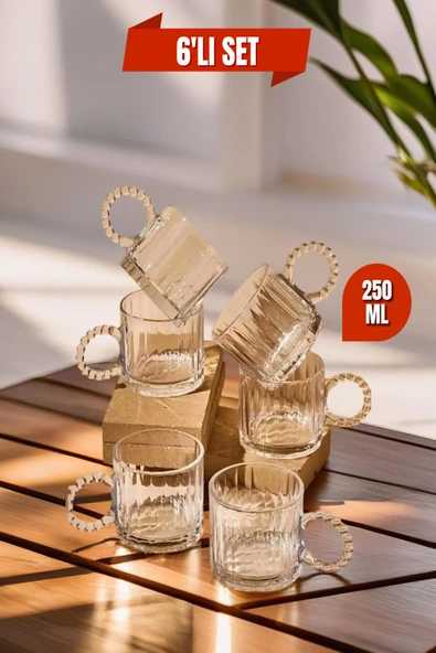6 Adet Bonbon Borosilikat Çay Bardağı, Isıya Dayanıklı Sunum Bardağı (250 ml) ürün görseli 1