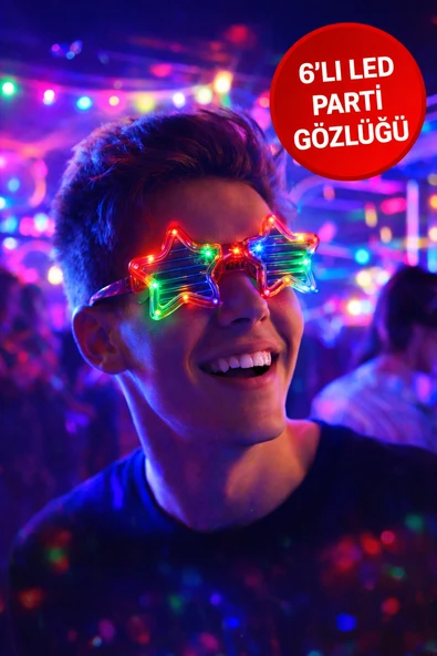 6’lı LED Parti Gözlüğü Işıklı Yıldız Gözlük Seti – Renkli Disko Konser Eğlence ürün görseli 1