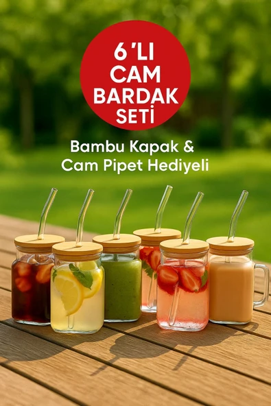 6 Adet GLASSMATE – Isıya Dayanıklı Bambu Kapaklı Bardak 650 ML ürün görseli 1