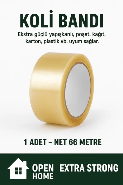 1 Adet-66 Metre Şeffaf Koli Bandı – Extra Strong 40 Micron Kalınlık, Güçlü Yapışkan ürün görseli 1