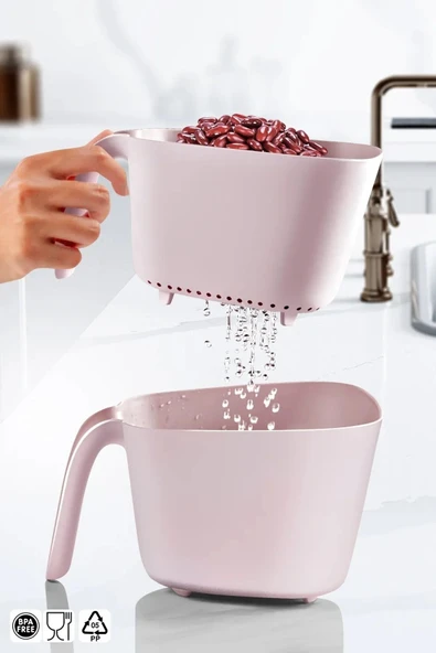 Saplı, Ikili Pirinç Makarna Sebze Süzgeci 2,45lt Pudra ürün görseli 1