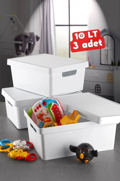 Home Life 10 Lt Kapaklı Kutu 3 Adet Beyaz ürün görseli 1