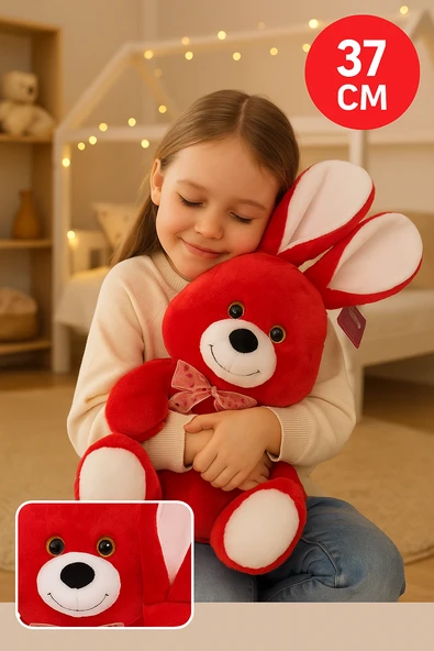Kırmızı Tavşan Peluş 37 CM – Yumuşak Oyuncak, Hediye Peluş Tavşan, Çocuk Odası Dekor Peluş ürün görseli 1