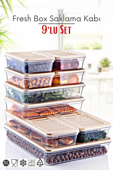 9'lu Set Freshbox Mikrodalga Ve Difrize Uygun Saklama Kabı Krem ürün görseli 1