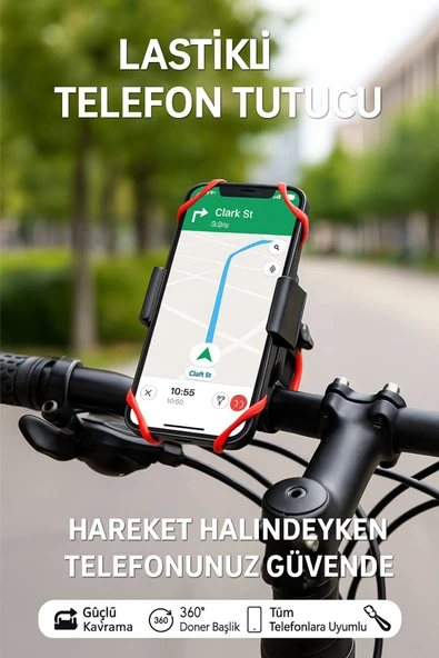 Lastikli 360° Dönebilen Bisiklet Telefon Tutucu – Tüm Modellerle Uyumlu, Gidon Montajlı ürün görseli 1