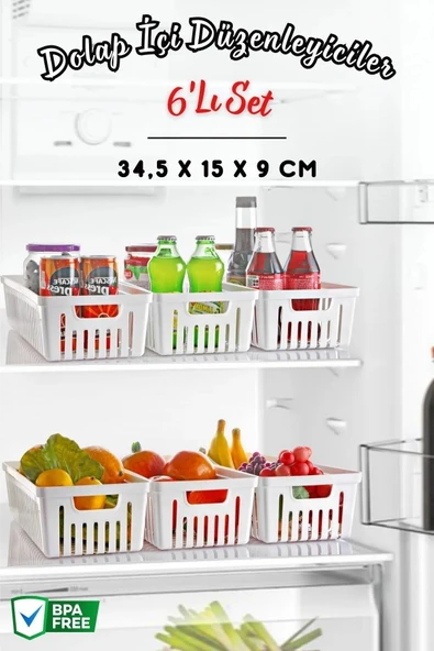 6'Lı Set No:2 Çok Amaçlı Dolap İçi Düzenleyici Sepet - Banyo Düzenleyici BEYAZ ürün görseli 1