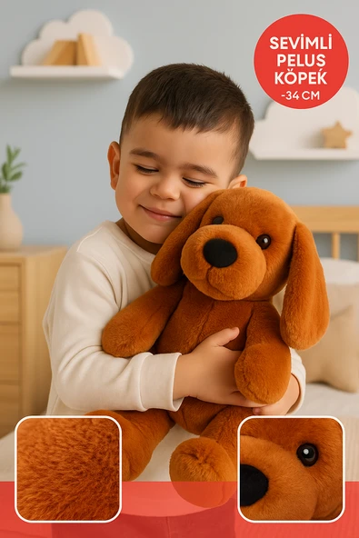 Sevimli Peluş Köpek 34 cm – Yumuşak Dolgulu Oyuncak, Çocuk Uyku Arkadaşı ve Hediye ürün görseli 1