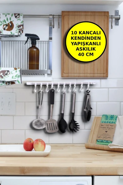 Hareketli 10 Kancalı Kendinden Yapışkanlı Askı 40cm ürün görseli 1