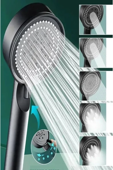 Siyah 5 Modlu Duş Başlığı Tasarruflu Masaj Etkisi Banyo Duş Başlığı ürün görseli 1