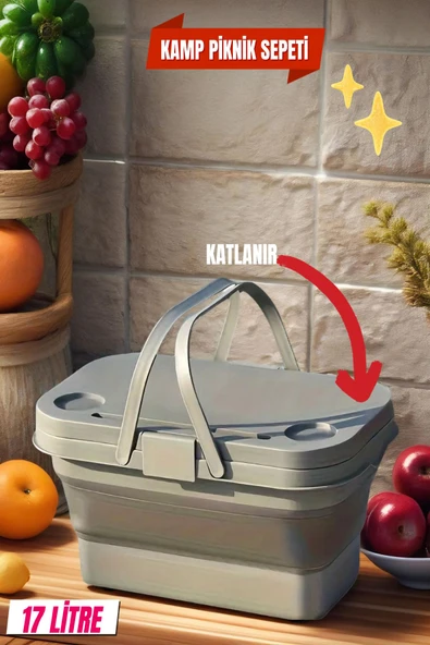 17 Litre Gri Piknik Çantası - Piknik Sepeti - Kamp Sepeti ürün görseli 1