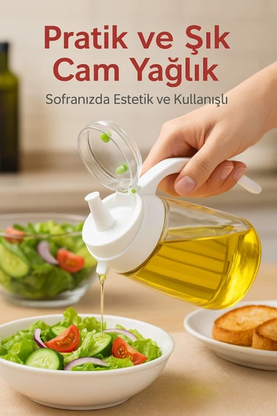 660 ml Şeffaf Cam Yağdanlık – Zeytinyağı, Sirke, Nar Ekşisi İçin İdeal Beyaz ürün görseli 1