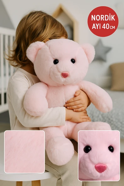 Pembe Nordik Ayı 40 CM – Yumuşak Peluş Oyuncak | Sarılabilir Hediye Bebek & Çocuk Peluş Ayıcık ürün görseli 1