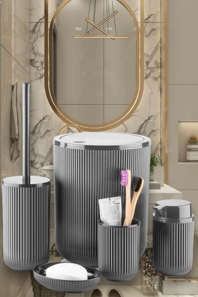 5 Parça Banyo Seti Gri - Resim 2