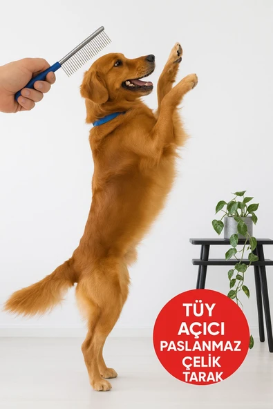 DostTarak-Tüy Açıcı Kedi Köpek Tarağı Tek Taraflı Metal Dişli Evcil Hayvan Bakım Fırçası ürün görseli 1