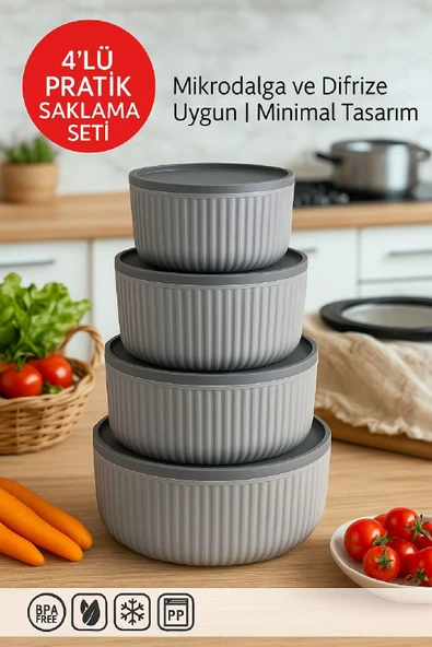 4'lü Kapaklı Gıda Saklama Kabı Seti – Mikrodalga ve Difrize Uygun ürün görseli 1