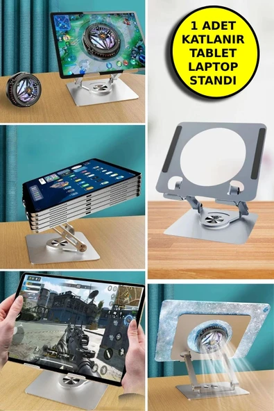 Metal Tablet Standı 360 Derece Dönebilen Yükseltilmiş Masaüstü Ayarlanabilir Katlanır ürün görseli 1