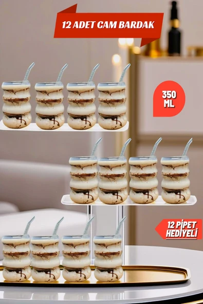 12'li Borosilikat Boğumlu Model Kokteyl ve Soğuk-Sıcak Kahve Bardağı Pipet 300ML ürün görseli 1