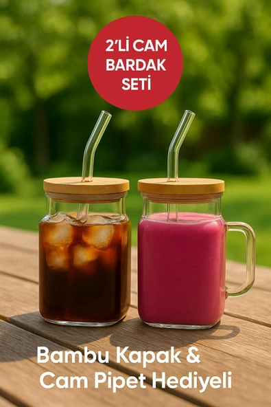 2 Adet GLASSMATE – Isıya Dayanıklı Bambu Kapaklı Bardak 650 ML ürün görseli 1