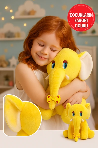 Sarı Fil Peluş Oyuncak 20×17 cm – Çocuk Odası Dekoru, Sevimli Bebek Hediyesi, Yumuşak Peluş Figür ürün görseli 1