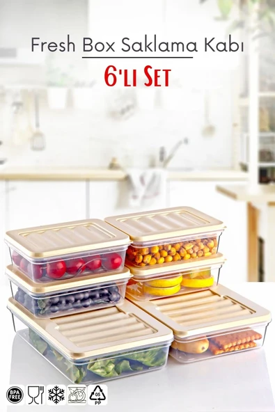 6'lı Set Freshbox Mikrodalga Ve Difrize Uygun Saklama Kabı Set 2 - X2 1,2 Lt / X4 0,6 Lt Krem ürün görseli 1