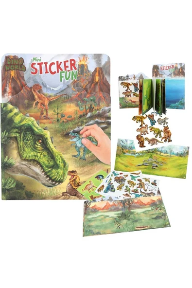 Dino World Mini Çıkartma Eğlence Kitabı 12 Sayfa Arka Plan Tasarlayın, 6 Sayfa Çıkartma Dahil ürün görseli 1