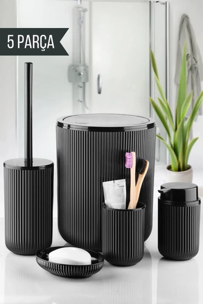 5 Parça Banyo Seti Siyah ürün görseli 1