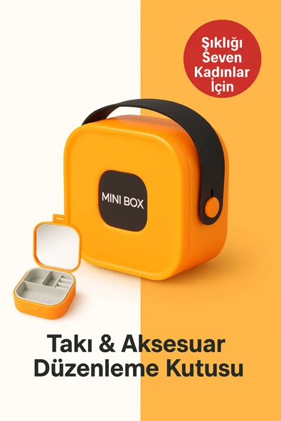 Mini Takı Kutusu Ayna ve 4 Bölmeli Seyahat Düzenleyici – Kolye, Küpe, Yüzük Saklama Kutusu Turuncu ürün görseli 1
