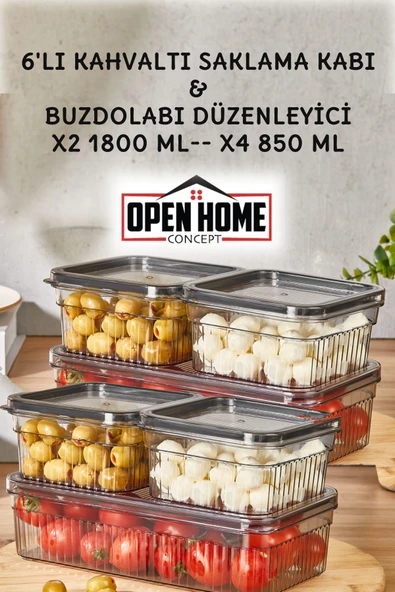 6'lı Sızdırmaz Kapaklı Kahvaltı Saklama Kabı - x2 1800 ml - x4 850 ml ürün görseli 1