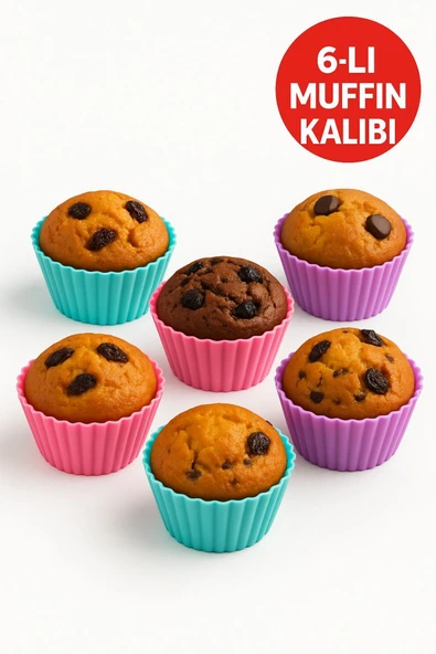 Pratik Silikon Muffin Kalıbı - 6’lı Set ürün görseli 1