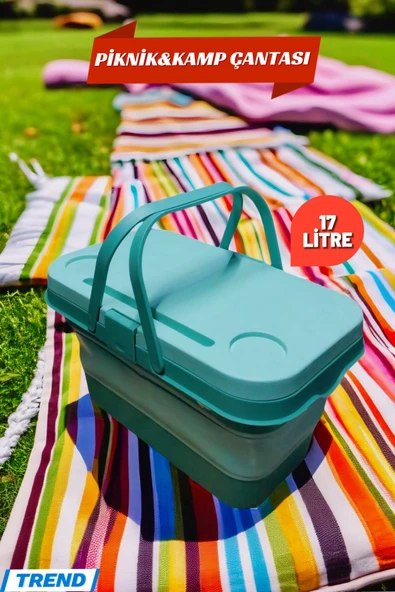 17 Litre Yeşil Piknik Çantası - Piknik Sepeti - Kamp Sepeti ürün görseli 1
