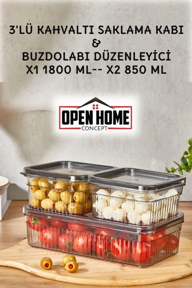 3'lü Sızdırmaz Kapaklı Kahvaltı Saklama Kabı - x1 1800 ml - x2 850 ml ürün görseli 1