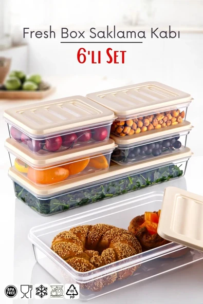 6'lı Set Freshbox Mikrodalga Ve Difrize Uygun Saklama Kabı Set Krem ürün görseli 1
